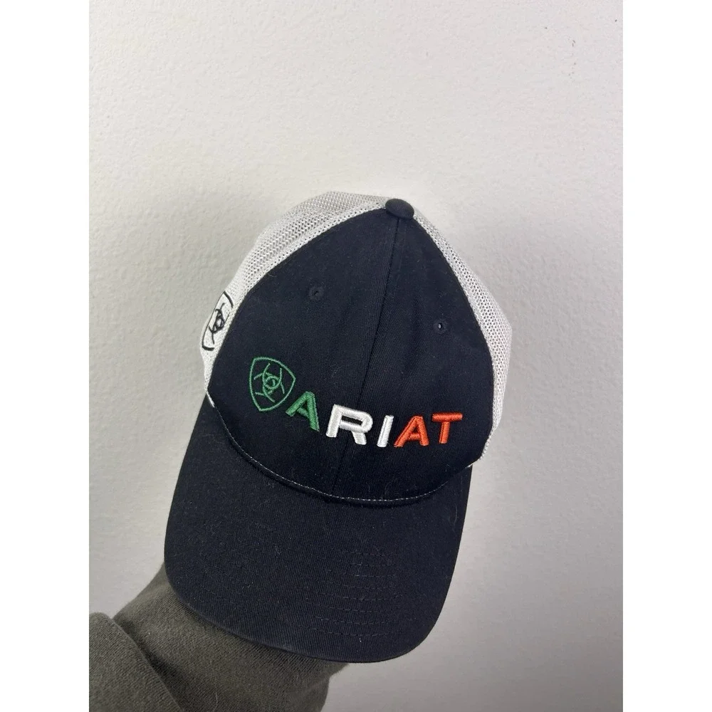 Ariat Flexfit 110 Snapback Trucker Hat Black Mexico Flag Colors Mesh Back Cap